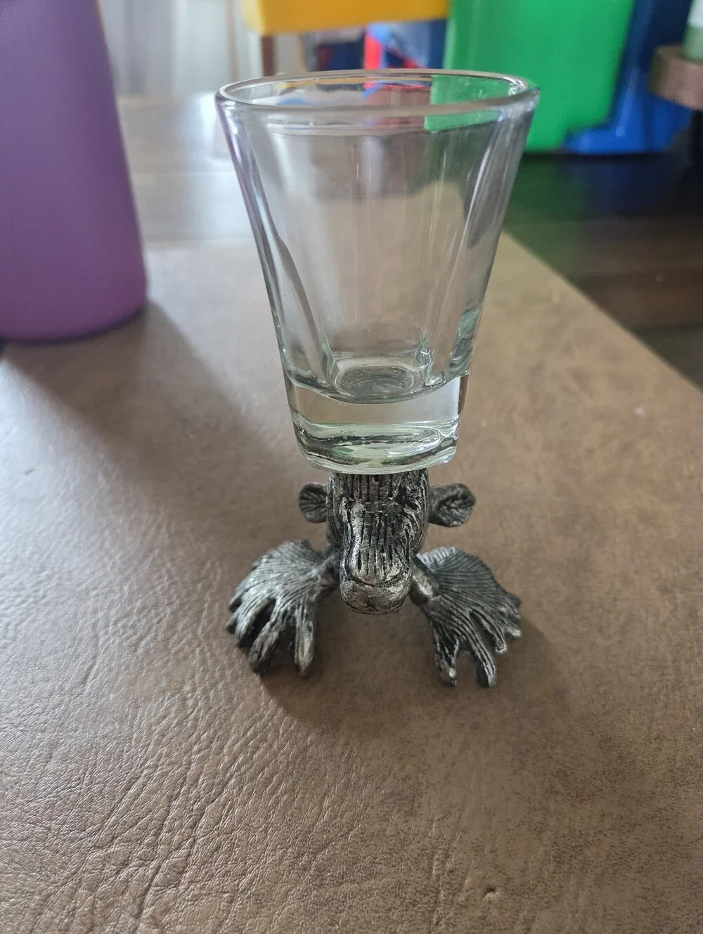 Vintage Pewter Moose Head Antlers Novelty Shot Glass Barware Cabin Decor